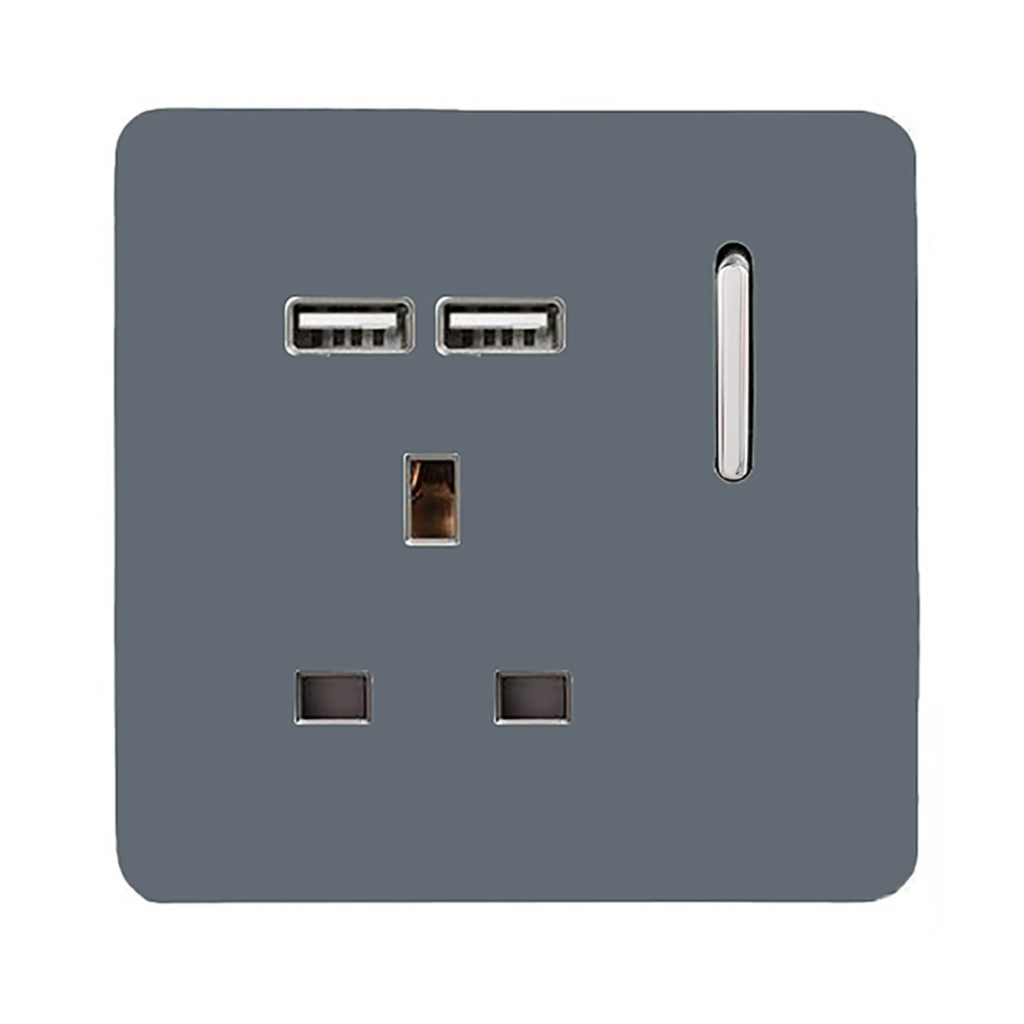 1 Gang 13Amp Switched Single Socket With 2 x USB Warm Grey